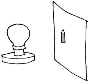 Experiment setup with a lightbulb, pencil, and wall.